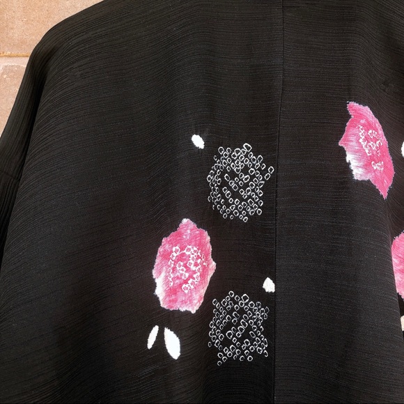 Japanese vintage 100%silk haori kimono jacket blk - Picture 4 of 5